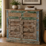 Antique Vintage Doors Cabinet with Drawers (Multicolor)