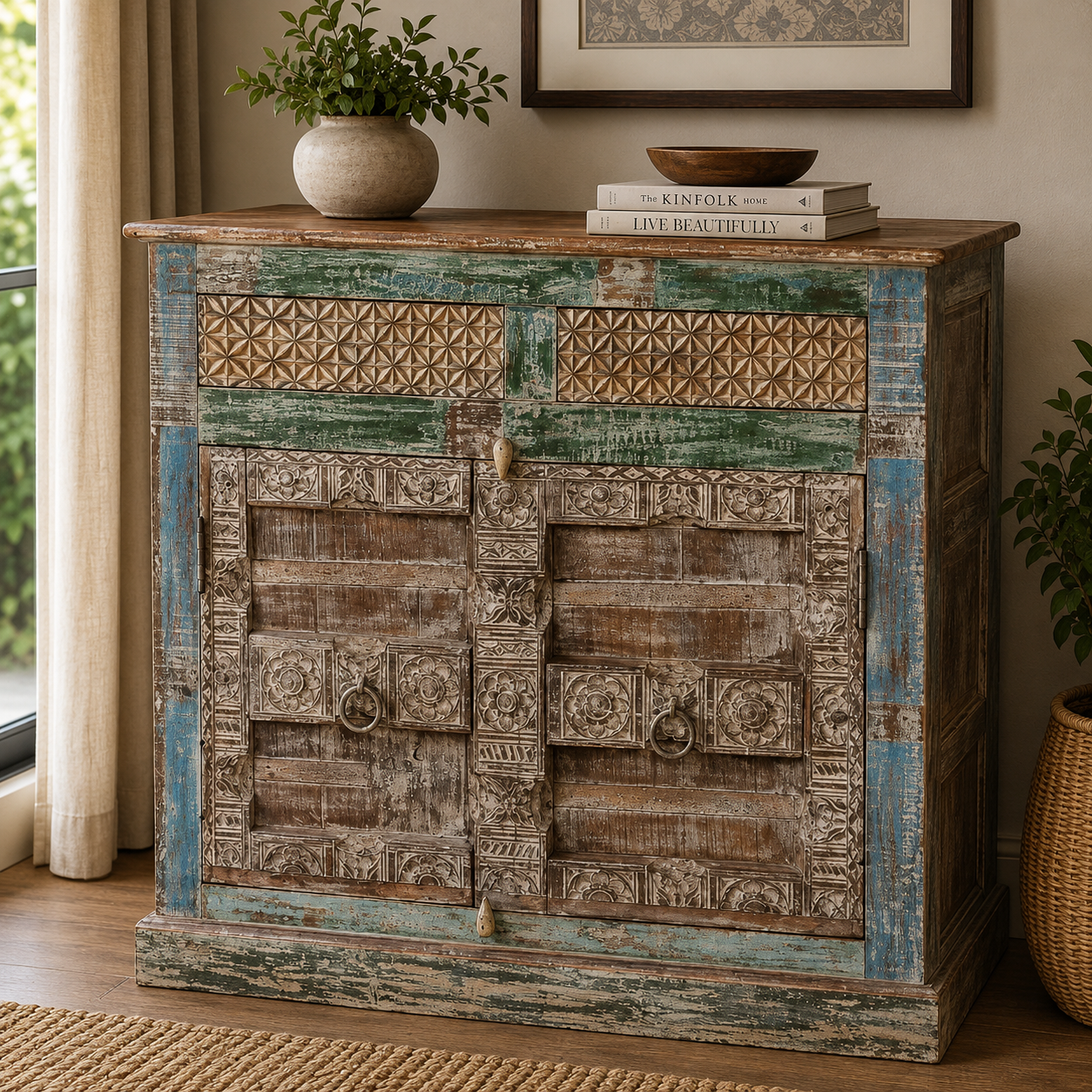 ChatGPT Image Aug 19, 2026, 10_50_45 PM Antique Vintage Doors Cabinet with Drawers (Multicolor) - Image 1