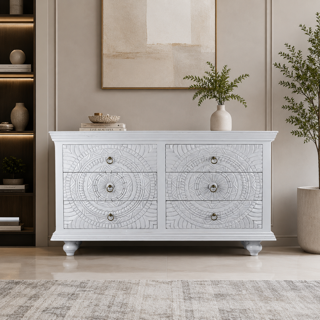 ChatGPT Image Aug 20, 2026, 04_51_38 PM Grey Solid Mango Wood Carved Chest of Drawers (3 Drawer) - Image 1