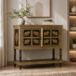 Royal Gajraj Brass Inlay Wooden Storage Cabinet – Teak Finish