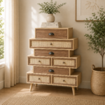 Handcrafted Solid Mango Wood Chest with Rattan Woven Drawers | Made in India