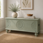Wooden Carved Storage Coffee Table Trunk (Gray)