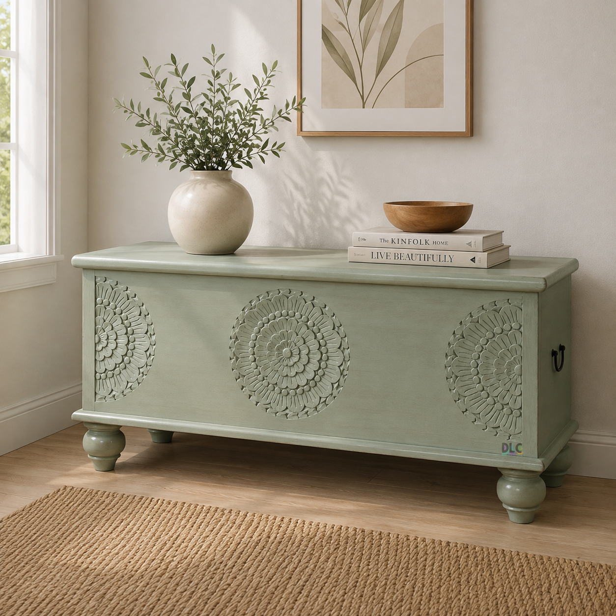 ChatGPT Image Aug 21, 2026, 04_36_35 PM Wooden Carved Storage Coffee Table Trunk (Gray) - Image 1