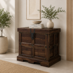 Handcrafted Rustic Solid Mango Wood Storage Trunk End Table in Brown Finish | Made in India