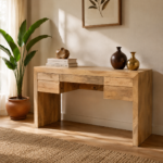 Aarvik Solid Mango Wood Writing Desk | Minimalist Natural Finish Home Office Table (55.12″ × 23.62″ × 31.50″)