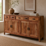 Aristocrat Nougat Acacia Solid Wood Sideboard Cabinet with Drawers & Doors