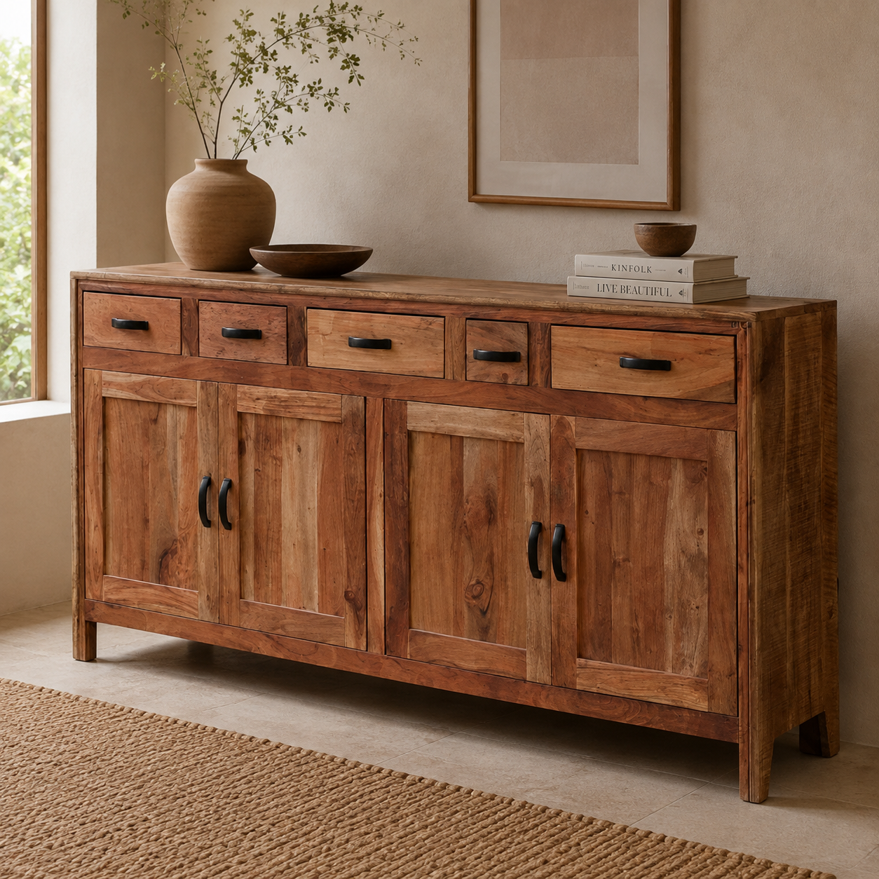 ChatGPT Image Aug 29, 2026, 11_11_40 PM Aristocrat Nougat Acacia Solid Wood Sideboard Cabinet with Drawers & Doors - Image 1