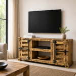 Forgeon Solid Reclaimed Wood Industrial Plasma Stand | Entertainment Unit, Brown Finish (150 × 40 × 50 cm)