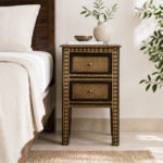 Kaira Black Solid Mango Wood Side Table | Handcrafted Wooden Accent Table (16 × 14 × 30 in)
