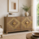 Wooden Modern Geometric Dual Tone Mango Wood Sideboard Cabinet