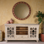 Carri Whitewash Solid Mango Wood Glass Door Cabinet | Handcrafted Storage Unit (62 × 14 × 32 in)