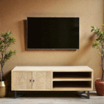 Forssa Solid Mango Wood TV Cabinet | Handcrafted Natural Finish Entertainment Unit (51.2 × 15.8 × 17.7 in)