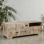 Kavira Solid Mango Wood TV Cabinet | Handcrafted Natural Finish TV Unit (49.2″)