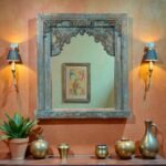 Neelaya Hand-Carved Solid Mango Wood Mirror Frame | Antique Blue Finish (29 × 2 × 23 in)