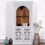 White Jali Carved Bookshelf – Handcrafted Wooden Elegance
