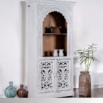 White Jali Carved Bookshelf – Handcrafted Wooden Elegance - Image 2