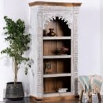 White Carved Bookshelf – Mediterranean Style | Handcrafted Wooden Design - Image 2