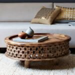 Kaira Carved Wooden Round Coffee Table – Handcrafted Solid Wood Centre Table for Living Room - Image 7