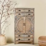 Solara 150 cm Hand-Painted Mango Wood Cabinet with Rattan Panels – Mediterranean Style Solid Wood Storage Unit - Image 3