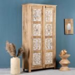 Solani – Hand-Carved Mango Wood Wardrobe (190cm) | Solid Wood Almirah for Bedroom Storage