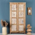 Solani – Hand-Carved Mango Wood Wardrobe (190cm) | Solid Wood Almirah for Bedroom Storage - Image 3