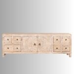 Elvayna – Hand-Carved Whitewashed Lowboard, Vintage Style (180cm) | Solid Wood TV Console & Storage Cabinet - Image 5