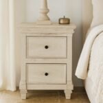 Marzenia – Pair of 2 White-Washed Mango Wood Night Stands | Hand-Carved Solid Wood Bedside Tables