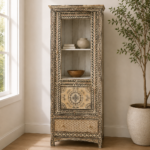 Hand-Painted Reclaimed Wood Showcase (184cm) – Vintage Rustic Display Cabinet