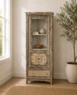Hand-Painted Reclaimed Wood Showcase (184cm) – Vintage Rustic Display Cabinet