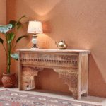 Rajmahal Arched Hand-Carved Solid Wood Console Table | Heritage Indian Design in Natural Brown Finish