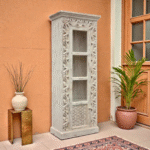 Vaishnavi Hand-Carved Solid Wood Display Cabinet | Whitewashed Finish with Glass Door
