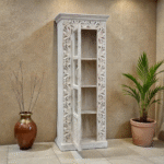 Vaishnavi Hand-Carved Solid Wood Display Cabinet | Whitewashed Finish with Glass Door - Image 2