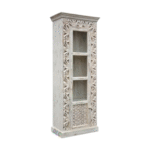 Vaishnavi Hand-Carved Solid Wood Display Cabinet | Whitewashed Finish with Glass Door - Image 5