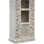 Vaishnavi Hand-Carved Solid Wood Display Cabinet | Whitewashed Finish with Glass Door - Image 6