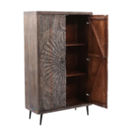 Aarvaya Hand-Carved Solid Wood Storage Cabinet | Artisan Textured Finish (90 × 40 × 150 cm) - Image 2