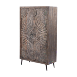 Aarvaya Hand-Carved Solid Wood Storage Cabinet | Artisan Textured Finish (90 × 40 × 150 cm) - Image 4