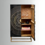 Aurevia Arc Hand-Carved Solid Wood Storage Cabinet | Modern Luxury Wooden Almirah with Metal Base - Image 2