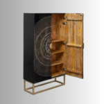 Aurevia Arc Hand-Carved Solid Wood Storage Cabinet | Modern Luxury Wooden Almirah with Metal Base - Image 2