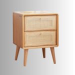 Elara CaneCraft Solid Wood Bedside Table with Dual Drawer Storage - Image 3
