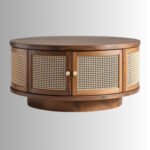 Canova Handcrafted Round Wooden Coffee Table with Cane Panels | Made in India - Image 4