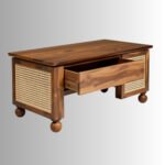 Canara Handcrafted Mango Wood & Rattan Coffee Table in Honey Finish | Made in India - Image 4