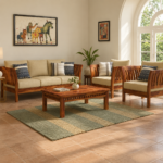 Aarav Heritage Solid Wood 3+2+1 Sofa Set – Natural Finish - Image 2