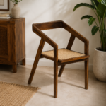 ArcoCraft Solid Wood Rattan Accent Chair – Handcrafted Designer Chair for Living & Dining
