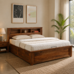 Aranya Luxe Solid Sheesham Wood Hydraulic Storage Bed | Queen & King Size Bed India