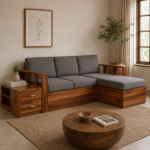 Arjun Craft L-Shape Solid Wood Storage Sofa Set | Wooden Corner Sofa India