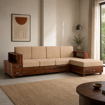 Arjun Elite Solid Wood 4 Seater L-Shape Sofa with Storage (Natural Finish)