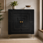 Astra Noir Solid Mango Wood Storage Cabinet | Handcrafted Black Wooden Cabinet India