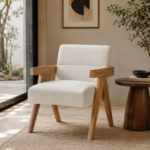 Elara Curve Teakwood Upholstered Accent Chair | Premium Wooden Arm Chair
