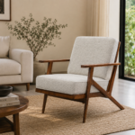 Elara Nordic Solid Wood Lounge Armchair with Fabric Cushion