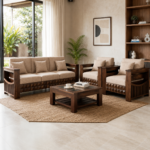 Vedika Solid Wood 5 Seater Sofa Set (Walnut Finish | 3+1+1 Configuration)